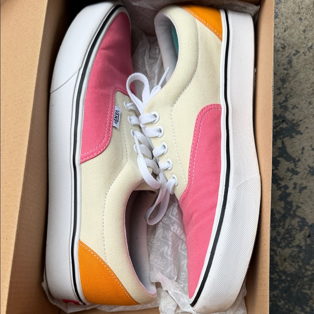 Vans Women's Pink and Orange Canvas Sneakers